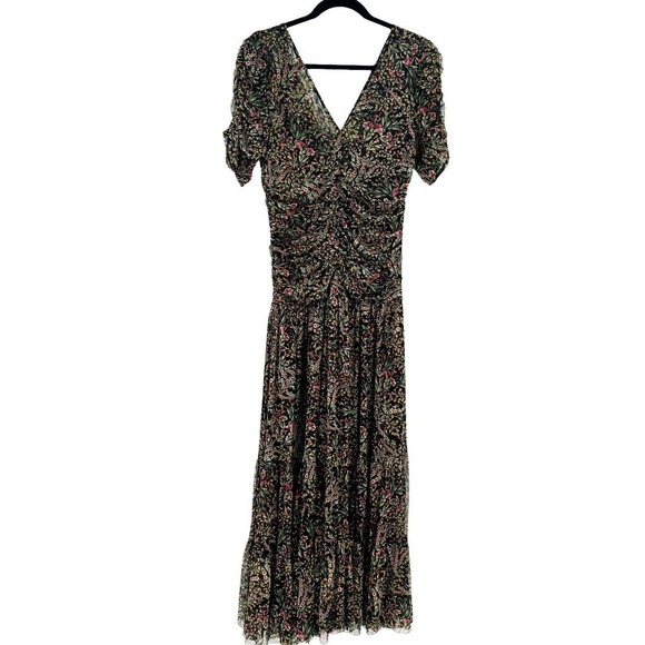 MISA Rebecca Floral-Printed Chiffon Maxi Dress Spring Bouquet Mesh Size M NWT - Picture 9 of 12